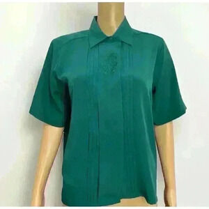 Vtg Women's Yves St Clair Dk Green Blouse Hidden Buttons & Shoulder Pads - Sz 10